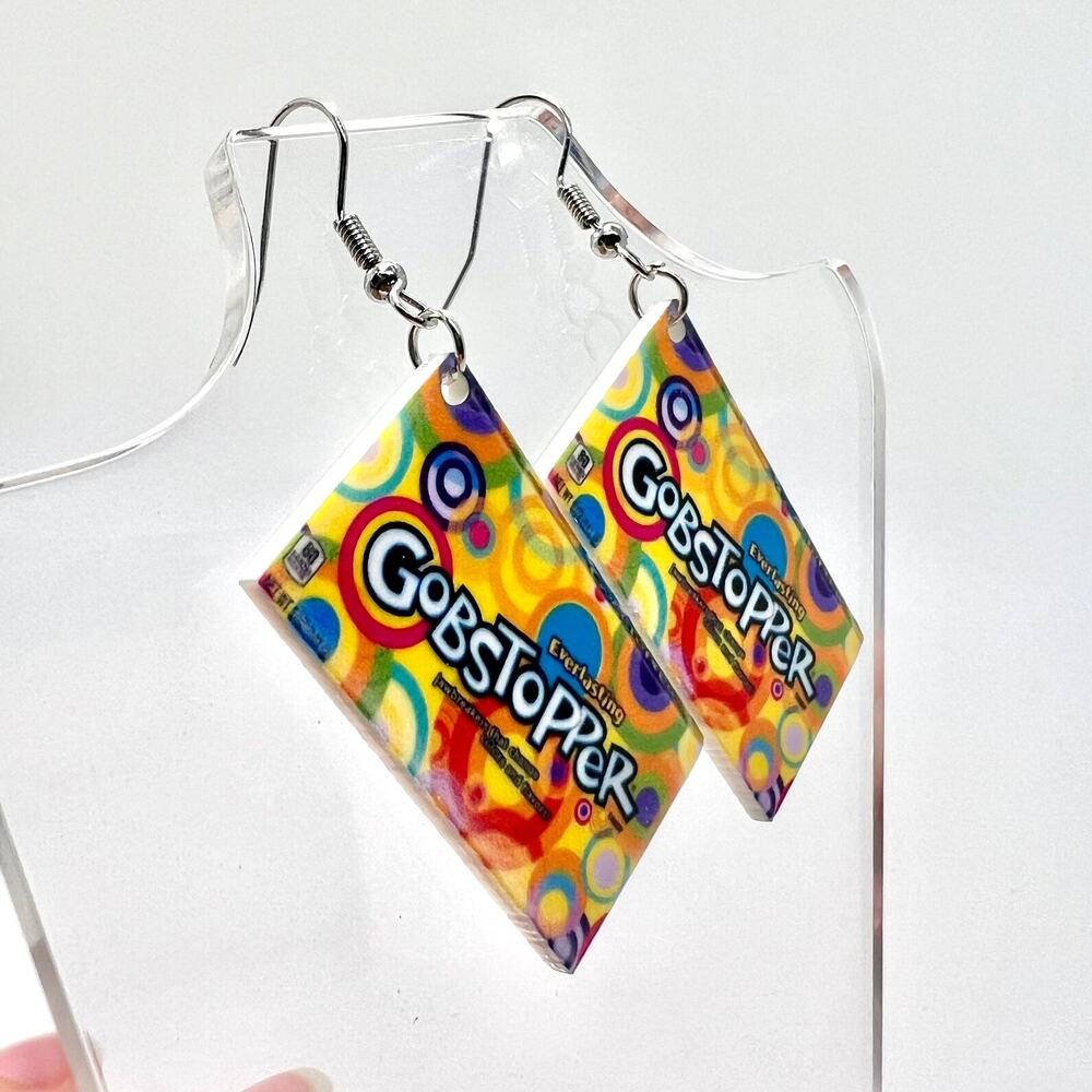 Gobstopper Earrings - Retro Candy Dangle Jewelry - Bright Color Pop Style - Picture 2 of 8